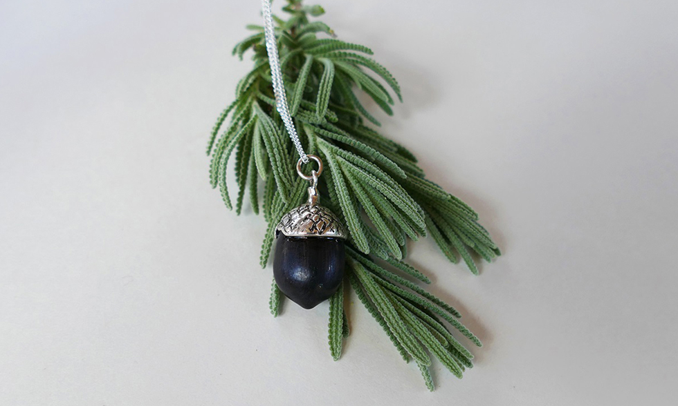 Wood and silver Acorn Necklace