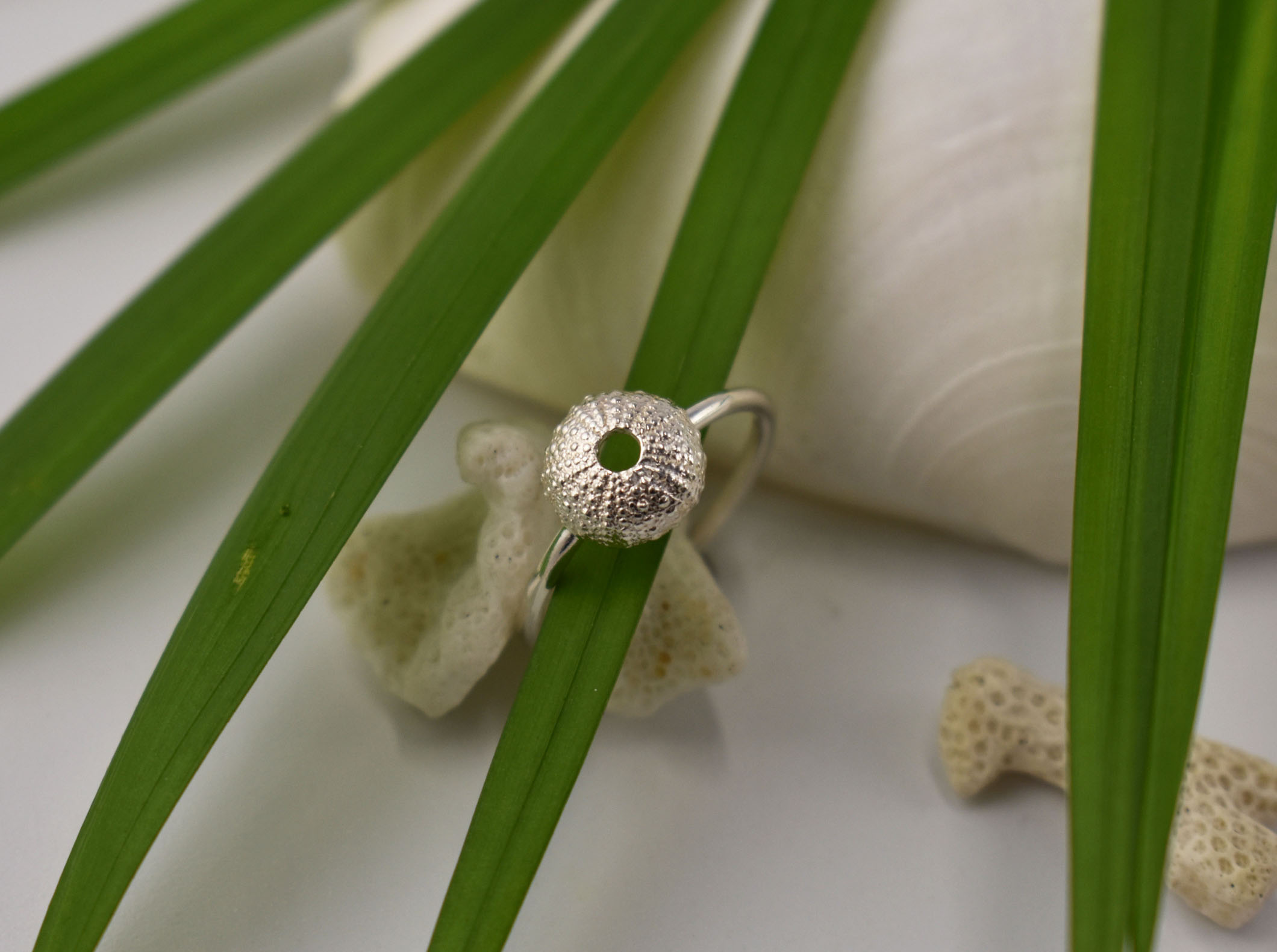 Baby Silver Sea Urchin Ring | A sterling silver sea urchin ring moulded