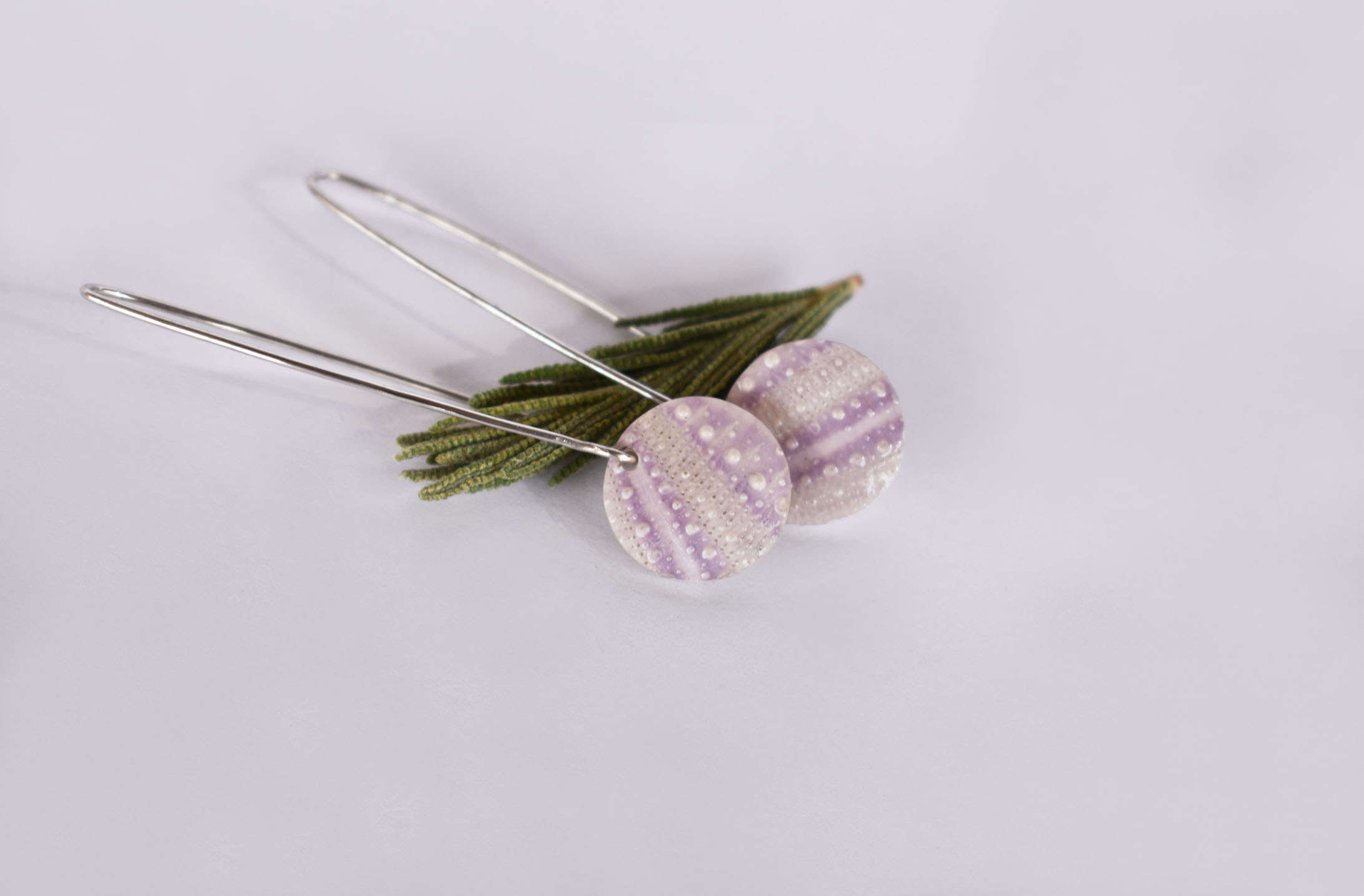 Dangling Lilac Sea Urchin Earrings