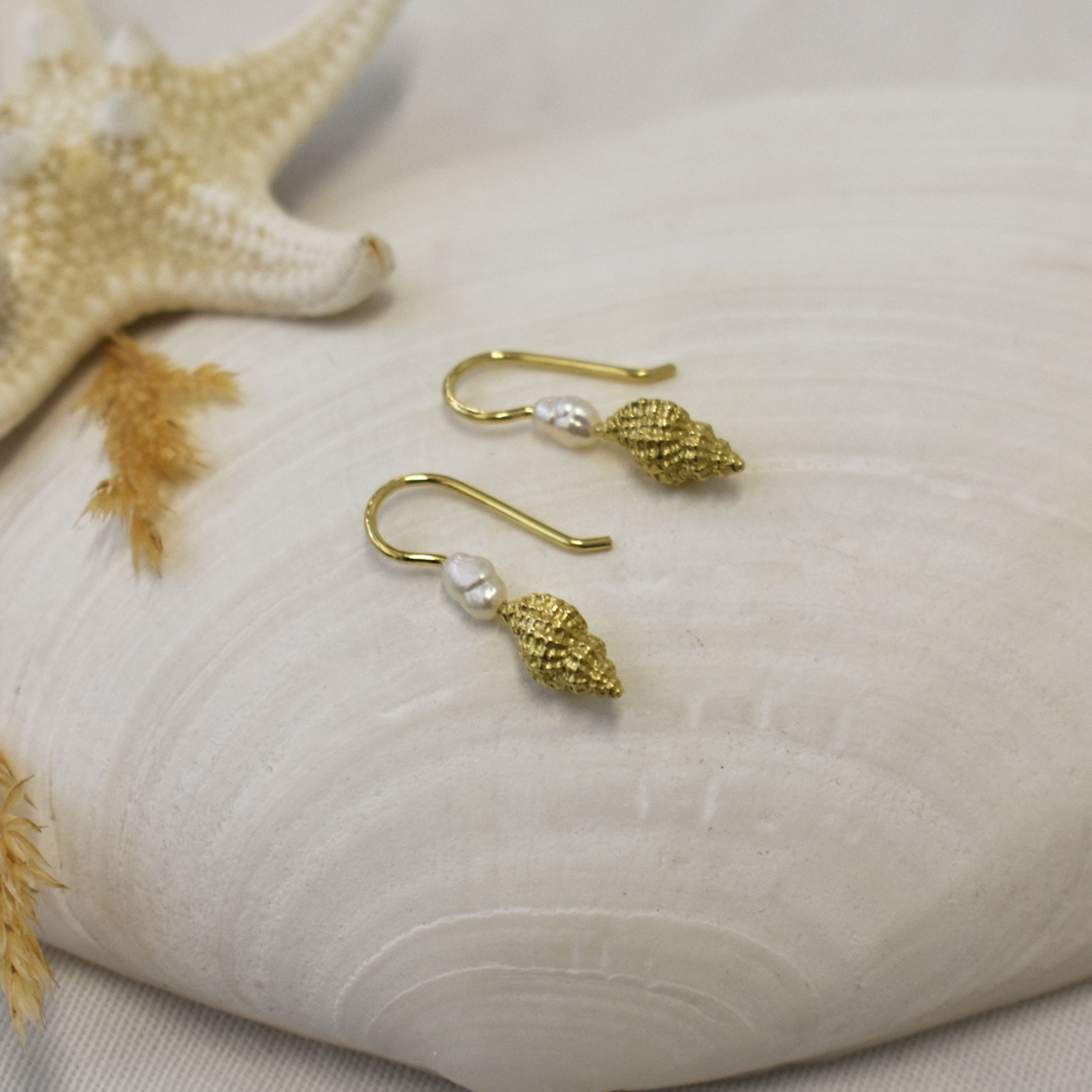 Yellow Gold Baby Conch Pearl Earrings