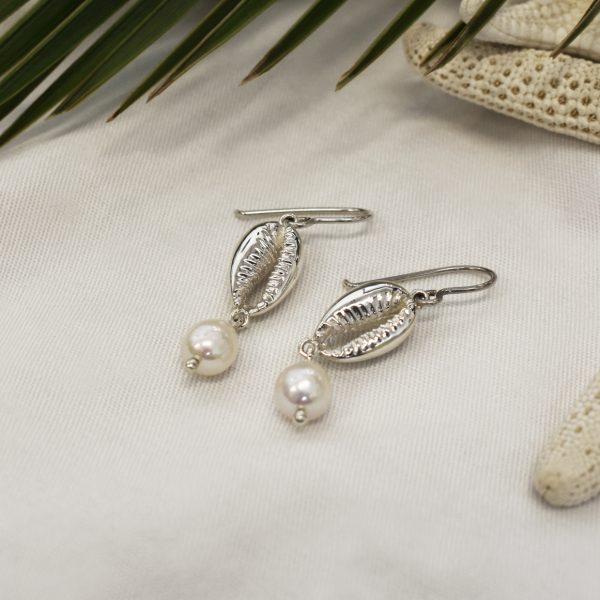 Silver Cowrie Pearl Earrings
