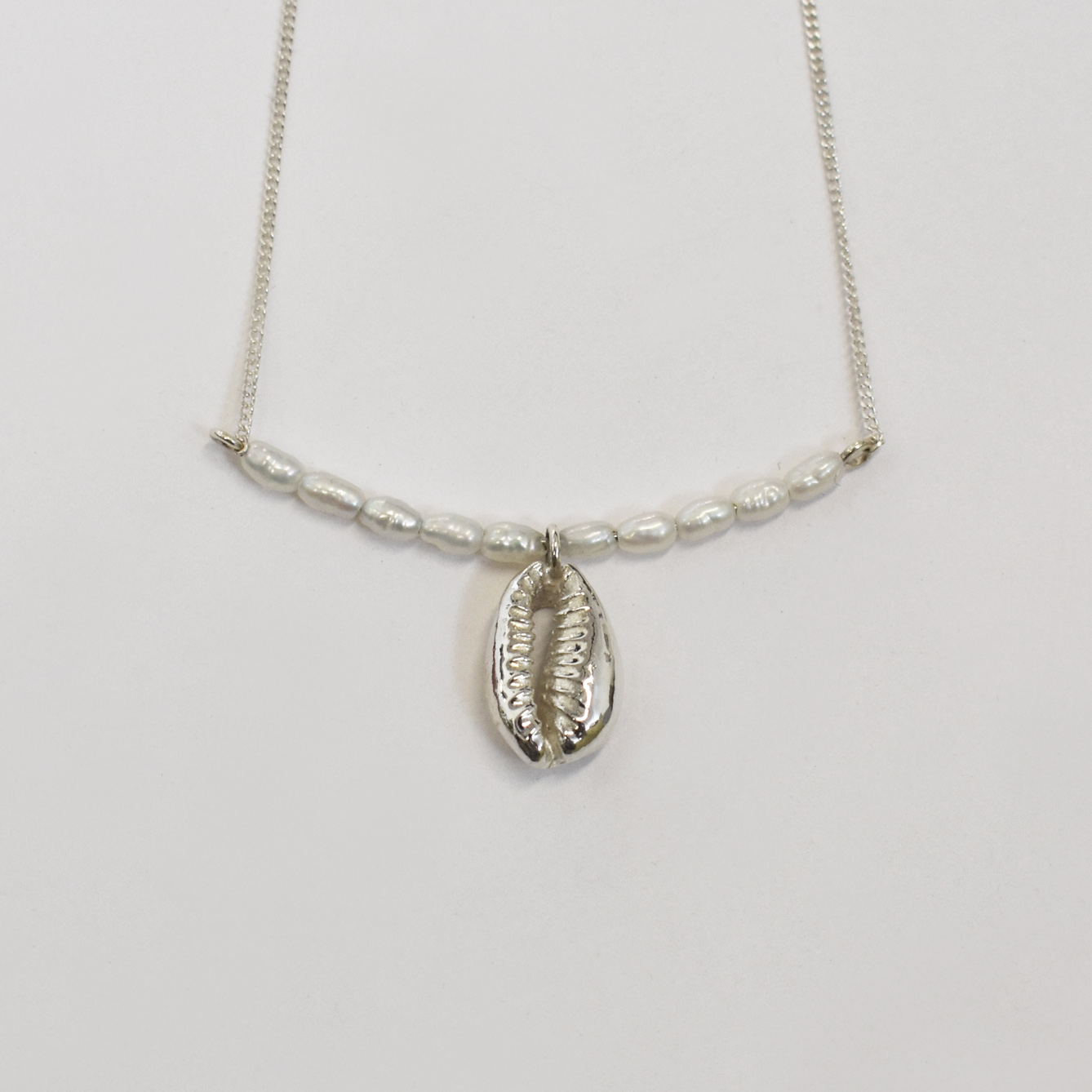 Silver Cowrie Pearl Necklace